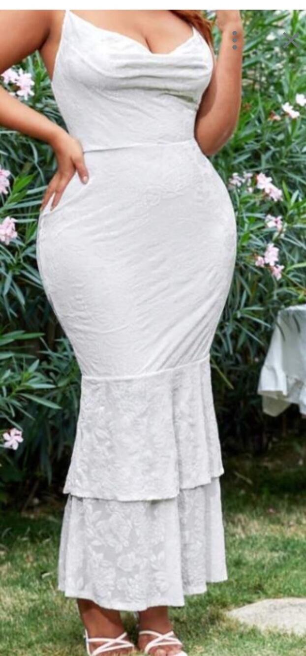 SHEIN White Floral Jacquard Cowl Neck Bodycon Midi Dress Spaghetti Strap M